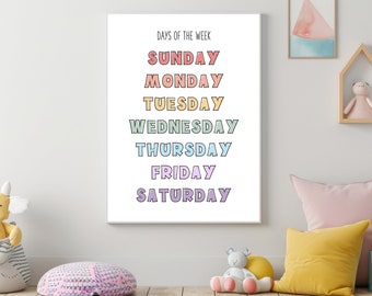 Days of the Week Digital Print, Classroom Wall Poster for Kindergarten, Kids Playroom Digital Download, Educational Days of the Week Poster