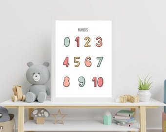 Kids Educational 0-10 Numbers Digital Download, Nursery Numbers Homeschool Decor, Kids Learning Preschool Decor, Numbers 0-10 Digital Print