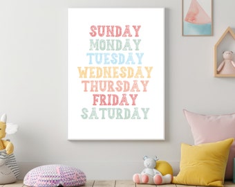 Days of the Week Digital Poster, Kindergarten Educational Poster, Classroom Wall Decor, Capitalize Letters Days of the Week Digital Download