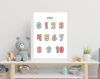 Nursery Numbers Digital Download, Preschool Numbers Poster Instant Download, Kids Numbers Educational Digital Print, 0-10 Numbers Poster
