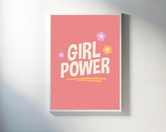 Download digital de Girl Power, decoração de parede para quarto de bebê, impressão de citação inspiradora, arte de parede moderna, decoração de parede para quarto de meninas, pôster rosa de Girl Power