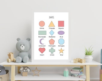 Educational Shapes Digital Download, Kids Geometric Shapes Learning Poster, Kids Playroom Wall Decor, Geometric Shapes Chart Digital Print