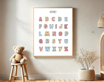 Kids Alphabet Capital Letters Digital Download, Educational Poster Print for Playroom Decor, Colorful Alphabet Poster for Kids Room Decor