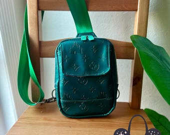 Embossed Green Castle Sling Bag