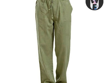 Men's Linen Wide Pants | Oversized Blend Waist | Plain Fashion Trousers