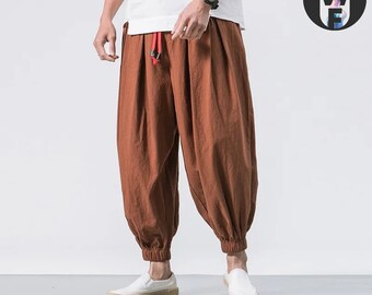 Men's Linen Pants | Ankle-Length Trousers | Loose Fit | Large Pocket | Streetstyle | Fashion Sweatpants