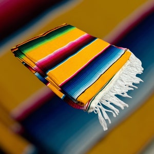 Authentic Yellow color-way serape 102&quot; x 63&quot; Throw , Mexican Blanket, 1970s Mexican Textile, Serape Blanket, Southwestern Decor