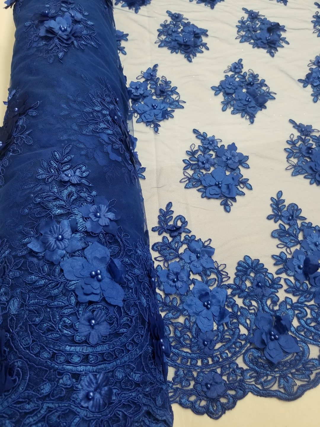 Blue Floral Amour Satin Fabric By the Yard Pre Order