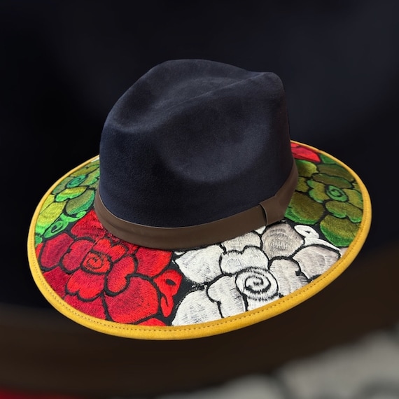 Black Suede Embroidered / Hat Flower Design - Etsy display picture 1