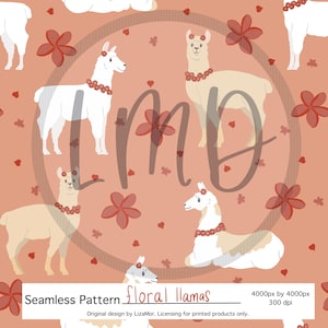 Cute Llamas & Florals Seamless Pattern – Digital Download