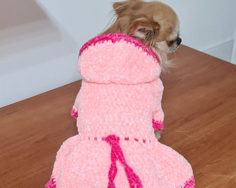 Crochet chenille sweater dress for dogs and cats.