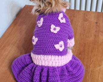 Crochet dog dress overalls