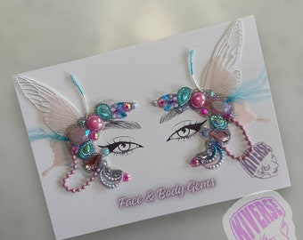 Cosmic Butterfly Face Bling Side Eye Gems Stick On 2 Pack