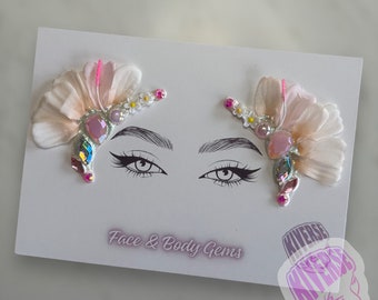 Paquete de 2 gemas adhesivas para ojos laterales brillantes con pétalos de color rosa suave