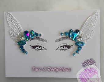 Blaue Kristall Fee Gesicht Bling Side Eye Gems Stick On 2er Pack