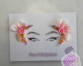 Petal Flower Festival Face Bling Side Eye Gems Stick On 2 Pack