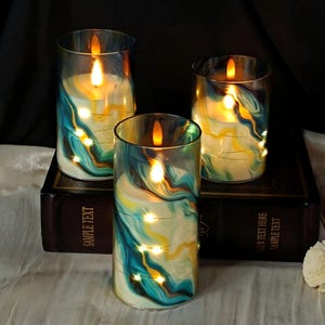 Marble Flameless Pillar Candles Set of 3 LED Candles with Remote and Timer Unscented Flickering Candles Home Decor