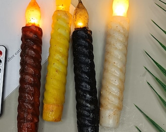 6.5 Inch Taper Primitive Candles with Timer,Flameless Led Taper Candles,Real Wax Hand Dipped Candles, Christmas Home Decor,Housewarming Gift