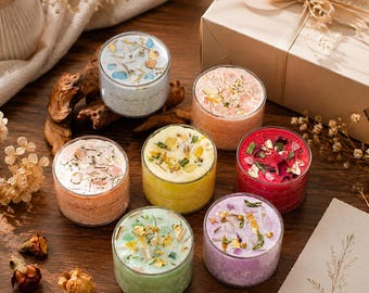 Crystal Intention Candle, Dried Flower Wish Candle, Botanical Blessing Candle, Meditation Gift, Self Care Candle