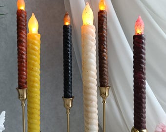 9.8 Inch Taper Primitive Candles with Timer,Flameless Led Taper Candles,Real Wax Hand Dipped Candles,For Christmas Home Decor Church