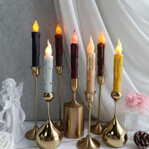 Velas cónicas rústicas de 16,5 cm con temporizador, velas cónicas LED sin llama, velas de cera auténtica hechas a mano, decoración navideña para el hogar