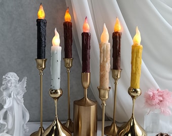 6.5 Inch Taper Primitive Candles with Timer,Flameless Led Taper Candles,Real Wax Hand Dipped Candles, Christmas Home Decor