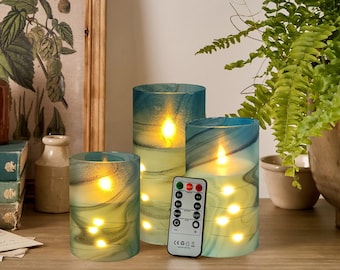 Flameless Candles With String Lights, Battery Operated, LED Pillar Candles with Remote and Timer,Mother&#39;s Day Gifts