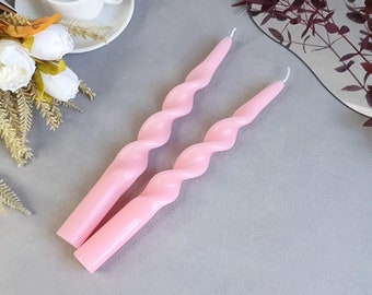 2 x Pink Handmade Twisted Taper Candles Sticks | Handmade Twisted Spiral Candles | Pink Candles | Swirl Dinner candle |Table Decor | Gift