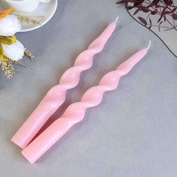 2 x Pink Handmade Twisted Taper Candles Sticks | Handmade Twisted Spiral Candles | Pink Candles | Swirl Dinner candle |Table Decor | Gift