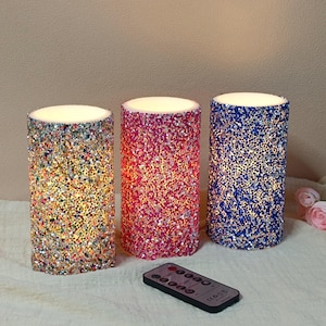 6 Inch LED Pillar Candles,Flameless Rhinestone Candles with Remote Control and Timer，Battery Operated Flickering for Home Decor Christmas