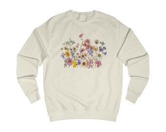 Echt geperste bloemen sweatshirt, wilde bloemen Cottagecore shirt, vintage bloementrui, pastel bloemen natuur sweatshirt, tuinminnaar shirt