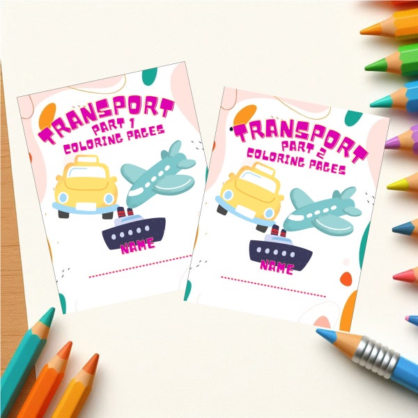 100 Coloring book for kids themes transport, transport coloring page, digital download, Printable PDF