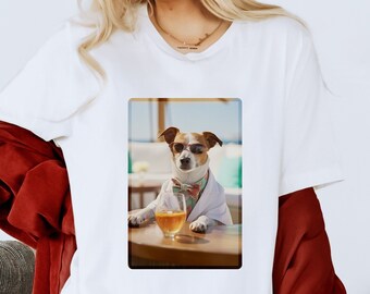 Chien Jack Russell en t-shirt bar à cocktails, t-shirt unisexe cool, t-shirt club de plage pour maman chien, idée cadeau pour chien, t-shirt vacances amusantes