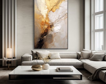 Schwarz, Braun, Gold, Weiß 100 % handbemalt, Wanddekoration Wohnzimmer, abstraktes Acryl-Ölgemälde, Büro-Wandkunst, Strukturgemälde