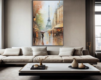 Paris, Eiffelturm, Blick auf die Stadt, Herbst 100 % handgemalt, Wanddekoration Wohnzimmer, abstraktes Acrylgemälde, Strukturgemälde