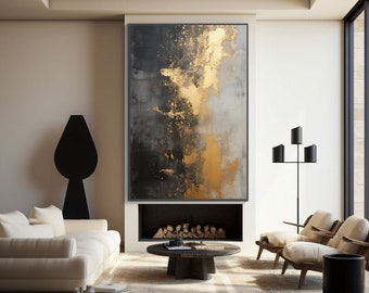 Gold, Grey, Black 100% Hand Painted, Wall Decor Living Room, Acrylic Abstract Oil Painting, Office Wall Art, Textured Painting