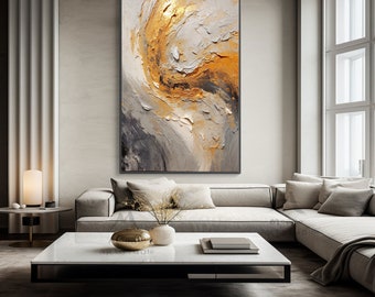 Schwarz, Gold, Beige, Grau 100 % handbemalt, Wanddekoration Wohnzimmer, abstraktes Acryl-Ölgemälde, Büro-Wandkunst, Strukturgemälde