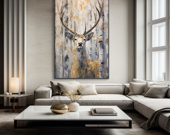 Deer, Beige, Gray, Black 100% Hand Painted, Wall Decor Living Room, Acrylic Abstract Oil Painting, Office Wall Art, Textured Painting