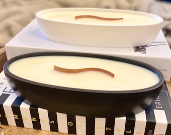 Wooden wick candle, black/white, 100% soy wax, gift, modern, springtime, summer, decoration, Raysin