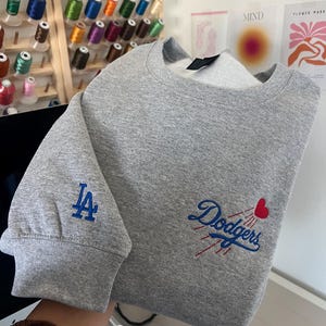 Los Angeles Baseball Sweatshirt, LA Embroidered Sweatshirt, Sports Team Crewneck, Gray baseball Crewneck