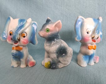 Vintage Ceramic Elephant Figures - And Bonus Cat!