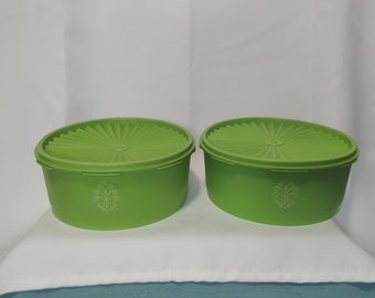 Vintage Tupperware 2 Piece Set Lime Apple Green