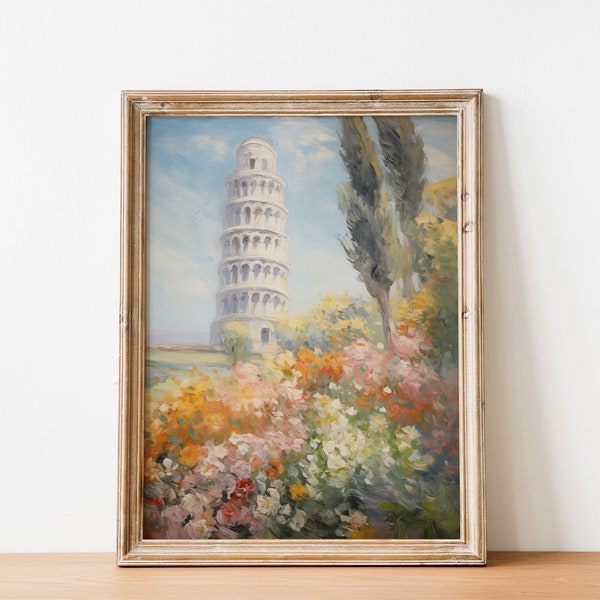 Pisa Italian Tower Digital Print Peaceful Europe Town Printable Art Italian Europe Building Artistic Painting Mediterranean Tower Wall Art