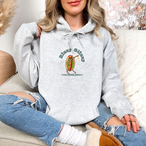 Rizzy Glizzy Hooded Sweatshirt, Funny Hot Dog Hoodie, Dabbing Hot Dog Hoodie, Cool Trendy Graphic Hoodie, Funny Foodie Hoodie, Rizzy Hodie