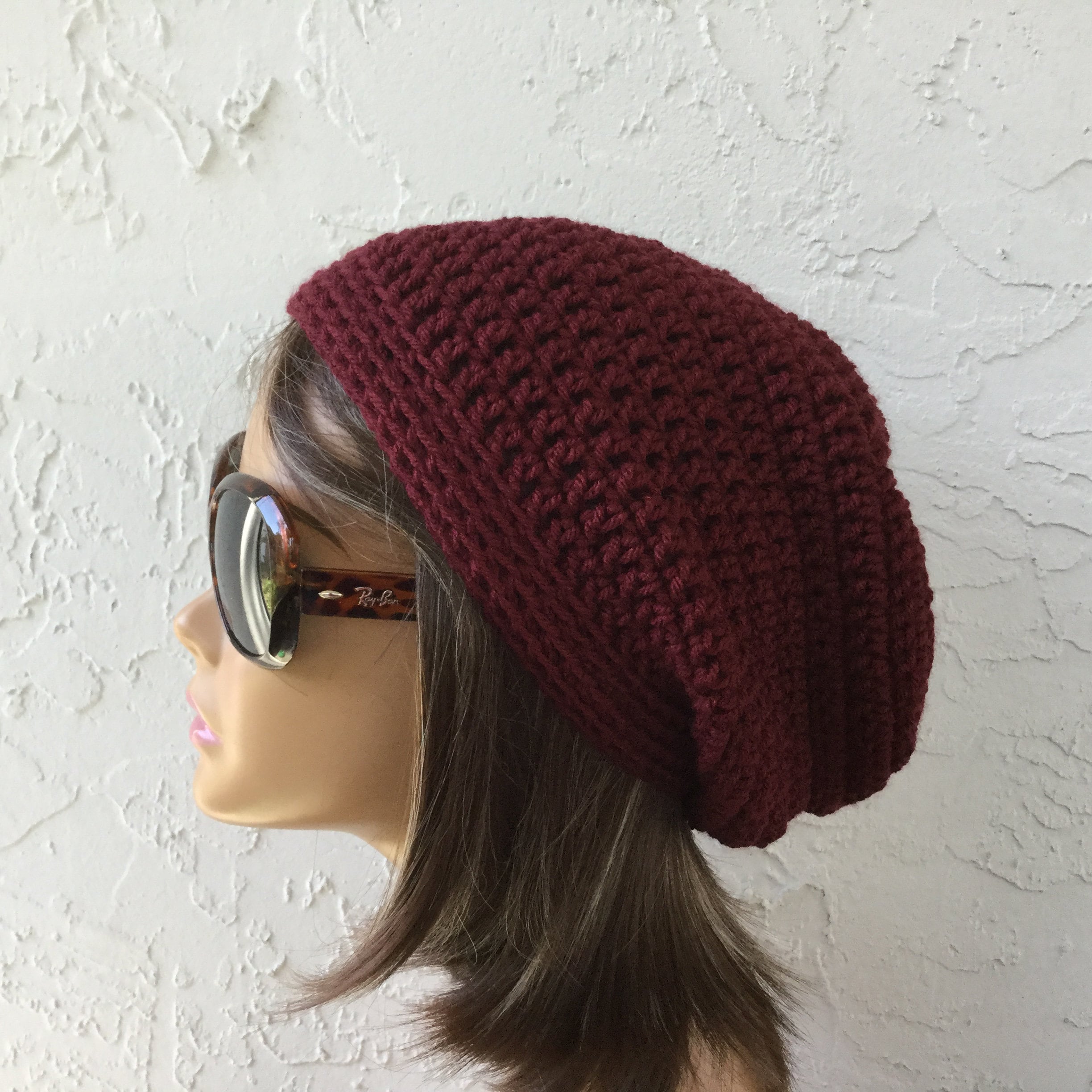 Maroon or Choose a Color Slouchy Beanie Hat,  Womens Modern slouchy