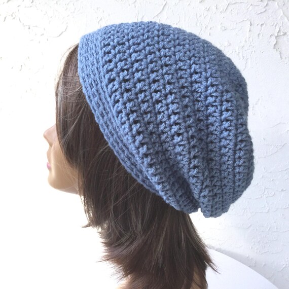 Women\'s Crochet Knitted Style Beanie Slouchy Hat Blue Basic crochet slouch hat pattern Jenny & Teddy main image 4