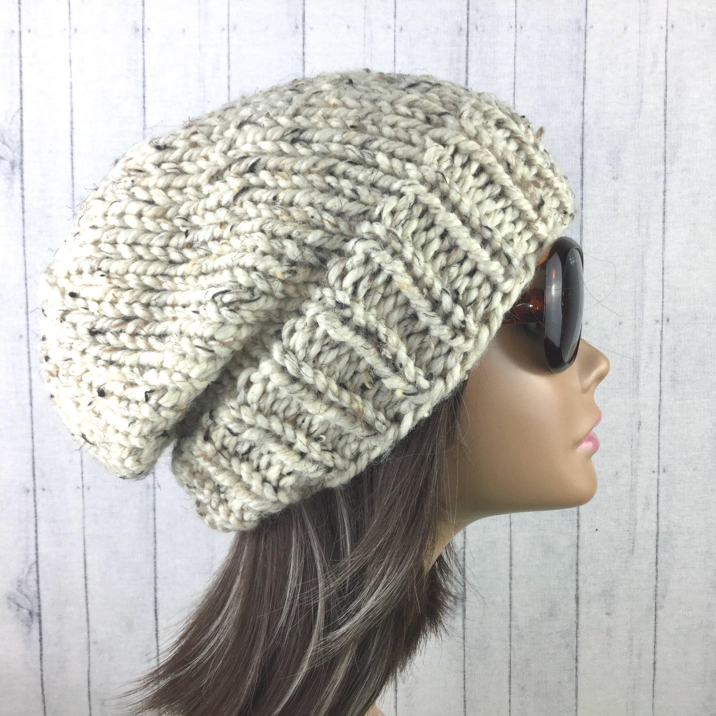 Oatmeal Slouchy Beanie, Knit in Chunky Yarn - Etsy