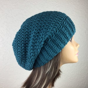 Slouchy Beanie Hat in Teal, Boho Baggy  Hat, Ready to Ship