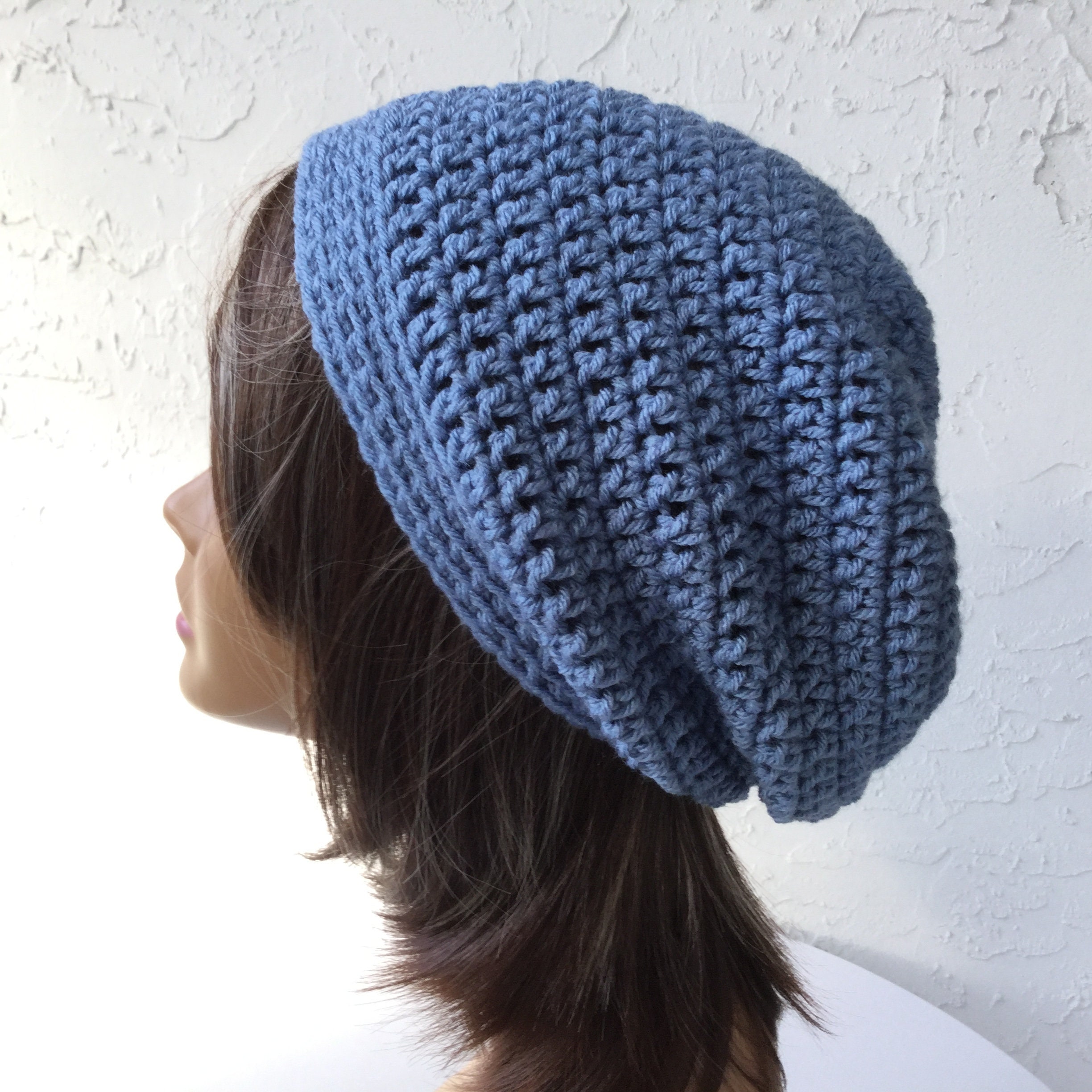 Blue Slouchy Beanie Hat for Women 