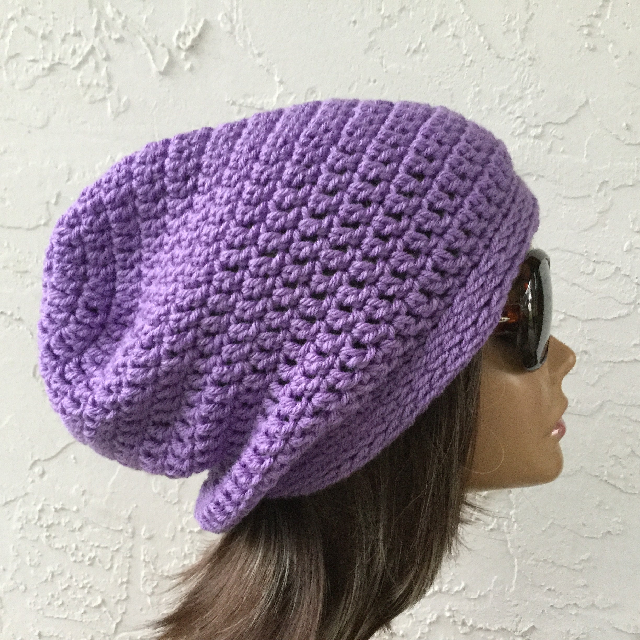 Purple Slouchy Beanie Hat Boho Hipster 